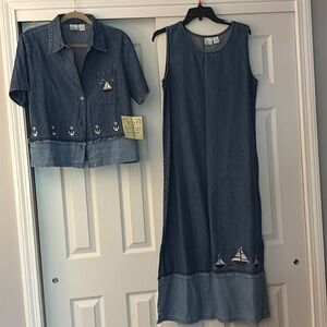 Brand new Denim Dress and Shirt Set with Nautical Embroidery !!